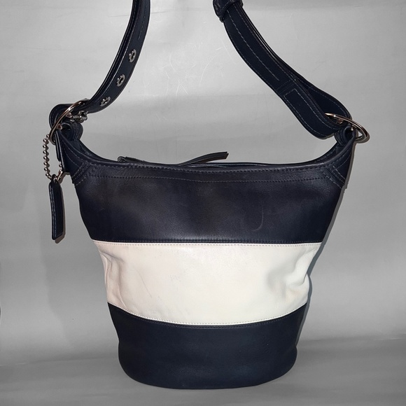 Coach Handbags - Coach Navy Blue and White Bucket Bag